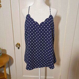 J. Crew Navy and White Polka Dot Scallop Cami Size 8